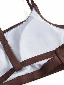 SHEIN Cheerettes 女士纯色休闲健身吊带运动文胸 - 棕色 - 查看 5