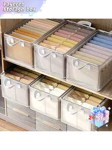 Kotak Penyimpanan Pakaian, Wadah Penyimpanan Bertingkat Transparan PVC untuk Lemari Pakaian, Keranjang Penyimpanan dengan Rangka Baja - Putih - View 4