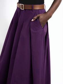 Maija Chân váy nữ màu tím xếp ly, thiết kế túi bên hông, chất liệu da PU, có thể tháo rời, kèm thắt lưng kim loại, kiểu dáng thanh lịch cho công sở. - Màu tím - Xem 15