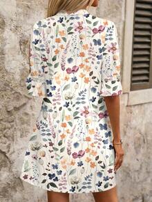 EMERY ROSE Watercolor Floral Print Plus Size Women Dress, Suitable For Summer Vacation - Multicolor - View 2