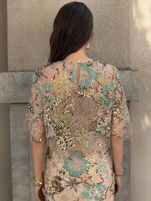 Solivie Glamorous Beaded Embroidery Mesh Blouse, Summer - Multicolor - View 2