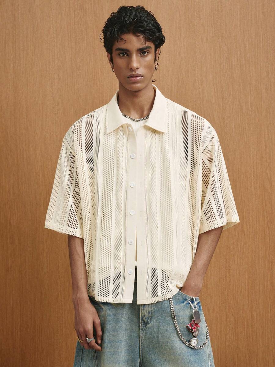 TOKVUE Men's Solid Color Short Sleeve Single-Breasted Loose Casual Shirt - Apricot - View 1