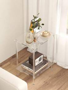 Acrylic Transparent Side Table, 2-Layer Living Room End Table, Small Modern Bedside Cabinet Home Decor Table Shelf For Office, Bedroom, Living Room, Study - Transparent - View 4