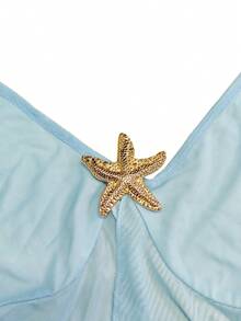 INAWLY Minimalist Casual Sexy Halter Starfish Decor Women Top - Blue - View 4