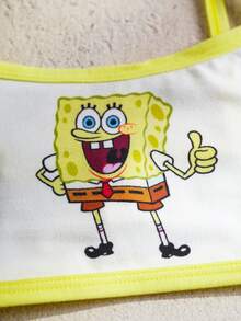 SpongeBob SquarePants | SHEIN 6件套少女吊带背心文胸内裤套装，黄色、粉色、白色 - 白色 - 查看 7