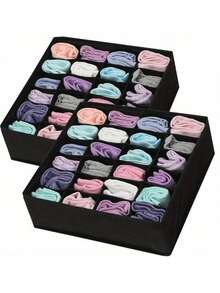 布艺抽屉分隔盒 多隔层内衣收纳盒 大容量袜子文胸收纳盒 家居卧室衣柜整理 节省空间 可折叠设计 - 黑色 - 查看 1