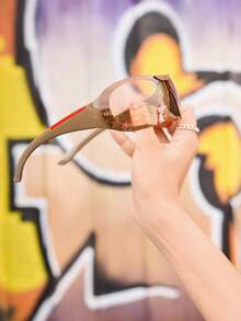 1pc Y2K Wraparound Fashion Fashion Glasses, Millennium Futuristic Style, European & American Style Glasses, Integrated Personalized Eyewear - Mocha Brown - View 4