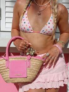 Swim Mod Neck Tie Printed Soft Fabric Thong Bikini Swimsuit Set - Multicolor - View 3