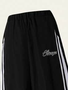 SHEIN 2件套青少年男童休闲字母印花圆领T恤和运动裤套装 - 黑色 - 查看 3