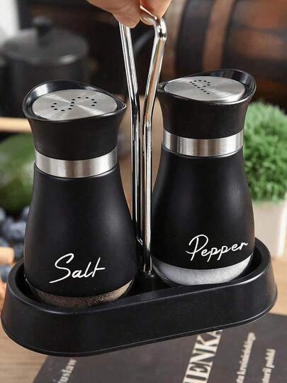 2pcs Salt And Pepper Shaker Set, Seasoning Bottles, Glass Spice Jars, Cute Condiment Bottles, Suitable For Outdoor Picnic Barbecue, Random Color (Stand Not Included), Educational Supplies