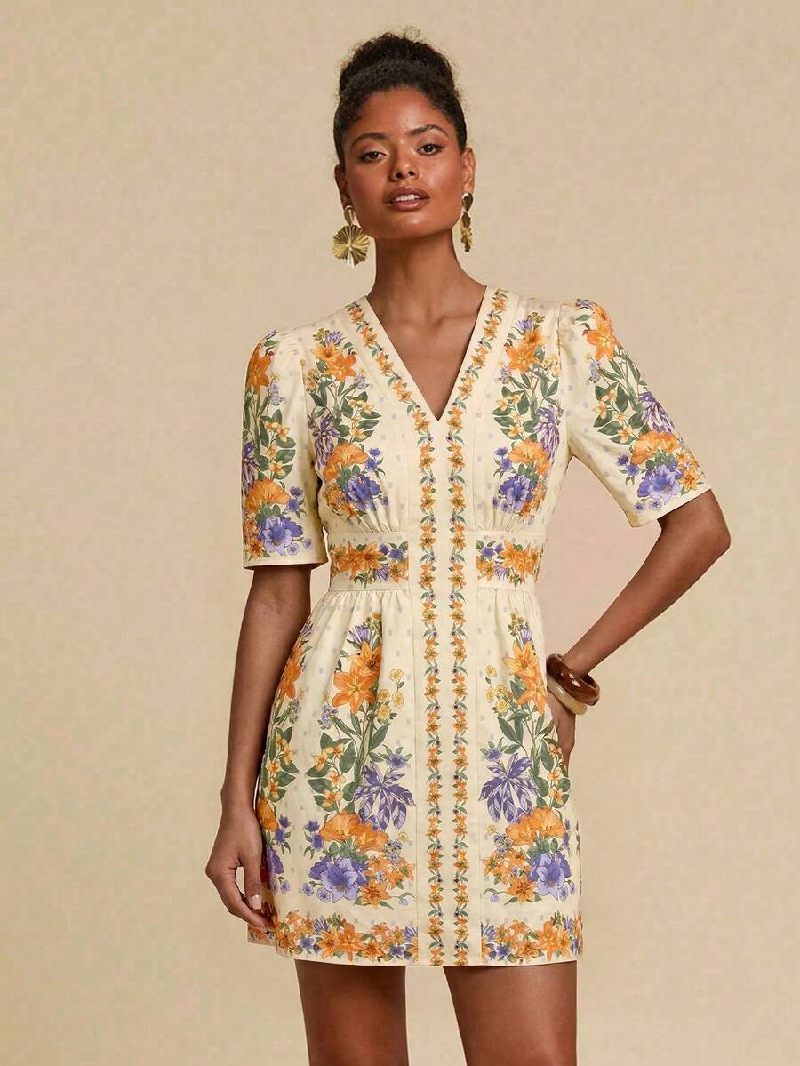 Travachic Woven Printed Short Sleeve Mini Dress For Women,Summer Dress,Vacation Dress,Summer Dresses For Women - Multicolor - View 1