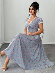 Elenzga Vestido de mujer de talla grande con estilo vintage francés, con estampado de rayas y cerezas, cuello en V, manga corta, cintura ceñida y decoración de lazo, adecuado para primavera/verano, vuelta al colegio, vacaciones, graduación, días festivos, San Valentín, Navidad, festivales de música, Día de la Madre, Halloween, Acción de Gracias, Pascua, Día Nacional, bailes, cumpleaños, citas, fiestas, bodas, actividades al aire libre - Multicolor - Ver 2