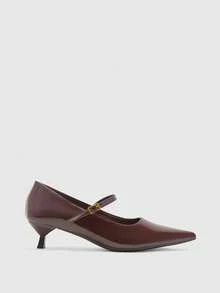 CUCCOO BIZCHIC Ladies Coffee Brown Patent Leather Pointed Metal Buckle Commuter Versatile Fashion High Heel Shoes - Coffee Brown - View 2