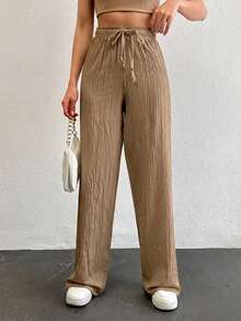 Cottnline Tall Women's Solid Color Long Waist Drawstring Pants - Mocha Brown - View 4