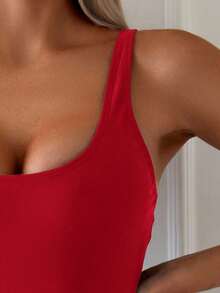 Swim Basics Women's Solid Color Side Knot One-Piece Swimsuit, Fashionable For Vacation - Red - View 4