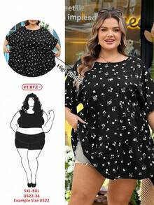 SHEIN CURVE+ Curve 尺码 US22 音乐节、海滨度假、波西米亚风女士夏季休闲褶皱花卉灯笼袖复古波西米亚风衬衫 - 黑色 - 查看 7