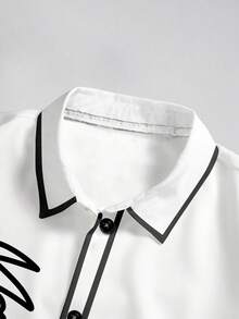 Manfinity EMRG 男士街头涂鸦风格黑色线条画（活力）圆领休闲短袖衬衫 - 彩色 - 查看 3