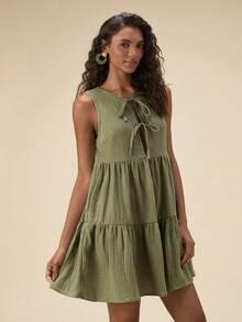 Travachic Casual Elegant Loose Tie-Waist Dress,Summer Dress,Summer Outfits,Summer Dresses For Women,Elegant Dresses For Women,Vacation Outfits Women, Beach Dress,Casual Dresses For Women,Festival Dresses - Army Green - View 4