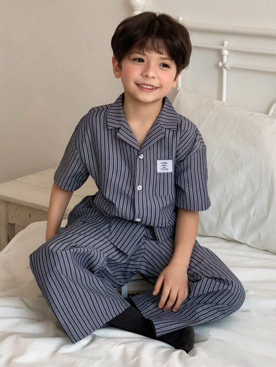 DAZY Young Boys Striped Short Sleeve Pajama Set - Grey - View 1