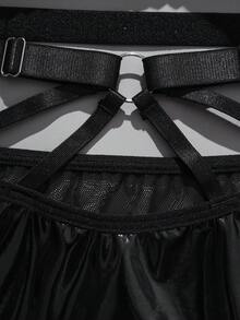 2pcs/Set Women's PU Leather Bra With Steel Rings - Black - View 10