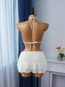 Bellisia 女士甜美杏色蕾丝三角罩杯比基尼泳衣沙滩裙套装，夏季度假 - 白色 - 查看 2