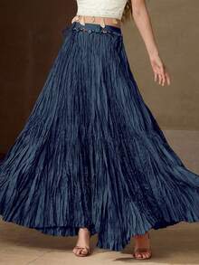 MOTF PREMIUM TEXTURED FLOWY SKIRT - Navy Blue - View 6