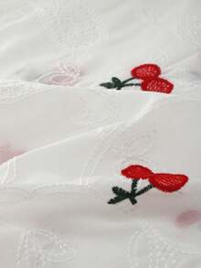 GlowEve Women's Summer Casual Cherry Embroidery Mesh Patchwork Blouse - White - View 4