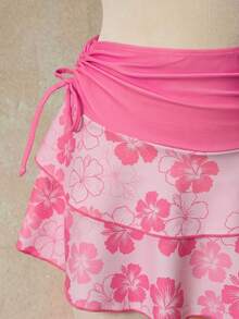 Bellisia 26SS Orange Halter Neck Triangle Bikini Top dengan Rok Senada, Set 3 Potong, Pakaian Pantai/Resort - Berwarna merah muda - View 6