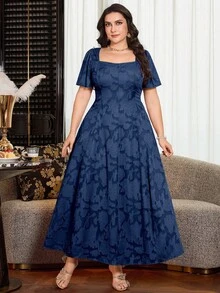 Modelyn Đầm dáng chữ A, eo thon, tay ngắn, màu trơn, cỡ lớn, xếp ly, kiểu dáng thanh lịch, thường ngày và lãng mạn dành cho phụ nữ. - Màu xanh hải quân - Xem 3