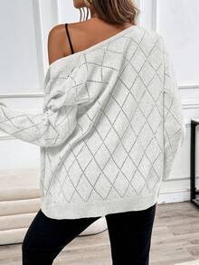 EMERY ROSE Cardigan décontracté et confortable à motif de diamant ajouré pour femmes - Blanc - Voir 2