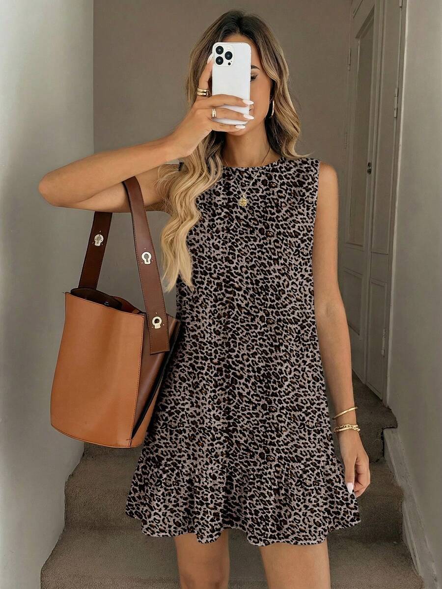 EMERY ROSE Women's Printed Mini Dress, Suitable For Spring And Summer Leopard Print Dress Sleeveless Dress - Multicolor - View 1