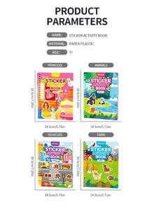 Princess Farm Animals Vehicles Reusable Sticker Book Waterproof Double Sided Design Cognitive Learning Activity For Kids 3+ Travel Friendly Play Christmas Stocking Fillers Holiday Gift Ideas Must Haves - Multicolor - View 4