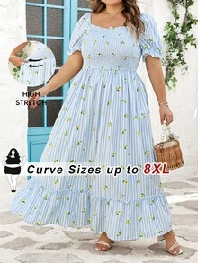 SHEIN CURVE+ Đầm cỡ US22 (dành cho người có đường cong cơ thể), thích hợp cho lễ hội âm nhạc, kỳ nghỉ biển, phong cách bohemian lãng mạn với họa tiết hoa nhí, phù hợp cho kỳ nghỉ biển, mùa tốt nghiệp, kỳ nghỉ kiểu bohemian, đầm đi biển, trang phục đi nghỉ mát. - trắng - Xem 6