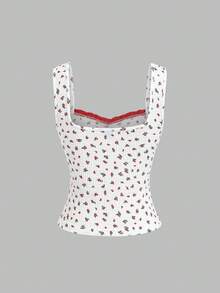 Sweetra Y2K Casual Sweet Floral Textured Fabric Camisole - White - View 2