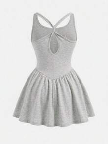 Tween Girls' Casual Solid Color Criss-Cross Racerback Sports Dress,Kids - Grey - View 2
