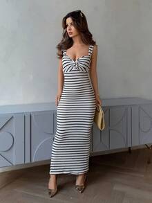 Jemour 女式条纹无袖中长连衣裙 - 黑與白 - 查看 5