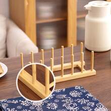 1pc Wooden Dish Storage Rack Daily Leisure Home Storage Wooden Materials Are Prone To Breakage; Please Handle With Care! - Pine 4 columns 3 grids 16cm - View 5