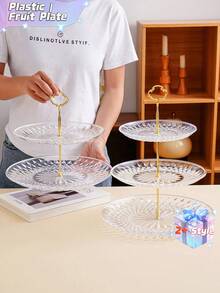 1-Piece Multi-Tiered Cake Tray, Storage Tray, Decorative Tray, Wedding And Festival Tray - Clear - View 3