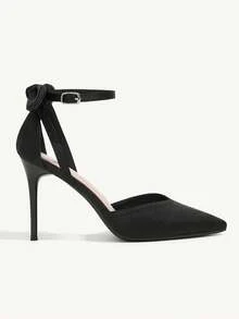 CUCCOO CHICEST Woman Shoes Bow Decor Stiletto Heeled Satin Ankle Strap Pumps For Summer Graduation Heels Prom Heels Vacation Shoes Summer Elegant Heels Back To School Shoes College Student Shoes Party Spring Shoes Spring Break Easter For Christmas Elegant Shoes Wedding Shoes Spring Shoes Bride Shoes - Black - View 4