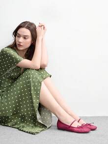 CUCCOO BIZCHIC Giày lười nữ đế bằng màu trơn, kiểu dáng thường ngày, có nơ trang trí, thích hợp cho dịp Giáng sinh. - Gỗ đỏ - Xem 3