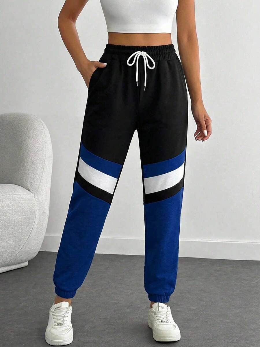 Cloudara Color Blocking Drawstring Waist Sweatpants - Multicolor - View 1