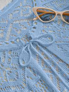 GlowEve Women's Lightweight Perforated 3/4 Sleeve Cardigan, Summer New Arrival - Baby Blue - View 5