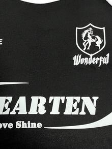 SHEIN 两件套少女舒适宽松户外休闲运动套装，黑色超大号柔软T恤上衣+黑色阔腿工装裤 - 黑色 - 查看 6