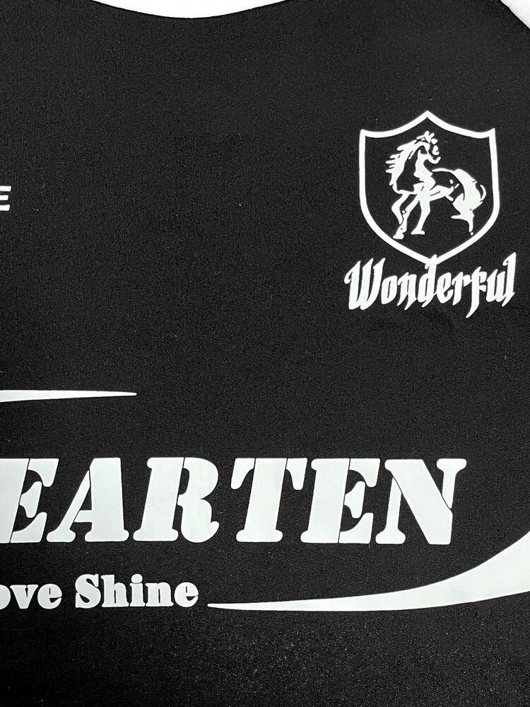 SHEIN 两件套少女舒适宽松户外休闲运动套装，黑色超大号柔软T恤上衣+黑色阔腿工装裤 - 黑色 - 查看 6