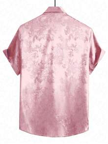 Genlund 男士休闲纯色提花短袖衬衫，夏季 - 粉色 - 查看 2