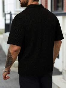 Manfinity Homme Áo polo nam cỡ lớn kẻ sọc đen và be, kiểu dáng thường ngày. - màu đen - Xem 2