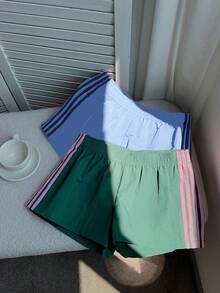 Comfortcana 2 chiếc quần short dệt phối màu tương phản dành cho nữ, mùa hè - Màu xanh nhạt - Xem 4