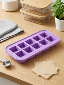 Silicone Freezer Mold With Lid, Refrigerated Food Storage Box, Food Container, Extra Large Silicone Ice Tray Mold, Ice Maker, Food Preservation Box - Purple - View 1