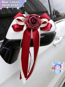 Juego de 4 piezas de ramo artificial para coche con lazo de cinta, adecuado para decorar la puerta del coche de boda, el espejo retrovisor, el tirador de la puerta, la silla, el centro de la mesa, decoración para fiesta de cumpleaños. - Multicolor - Ver 3