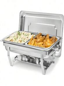 High Quality Insulated Dining Car Set [1/4 Piece Set], Party Food Insulated Stove, Stainless Steel Rectangular Food Storage Insulated Container, Suitable For Indoor And Outdoor Use, Adjustable Temperature, Easy To Clean, Suitable For Catering Services, Birthday Parties, Holiday Gatherings, And Church Activities - Silver - View 14